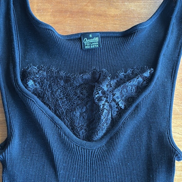 EUC OSCALITO black ribbed tank with lace insert at chest size 5 (brand sizing)L - Picture 3 of 8